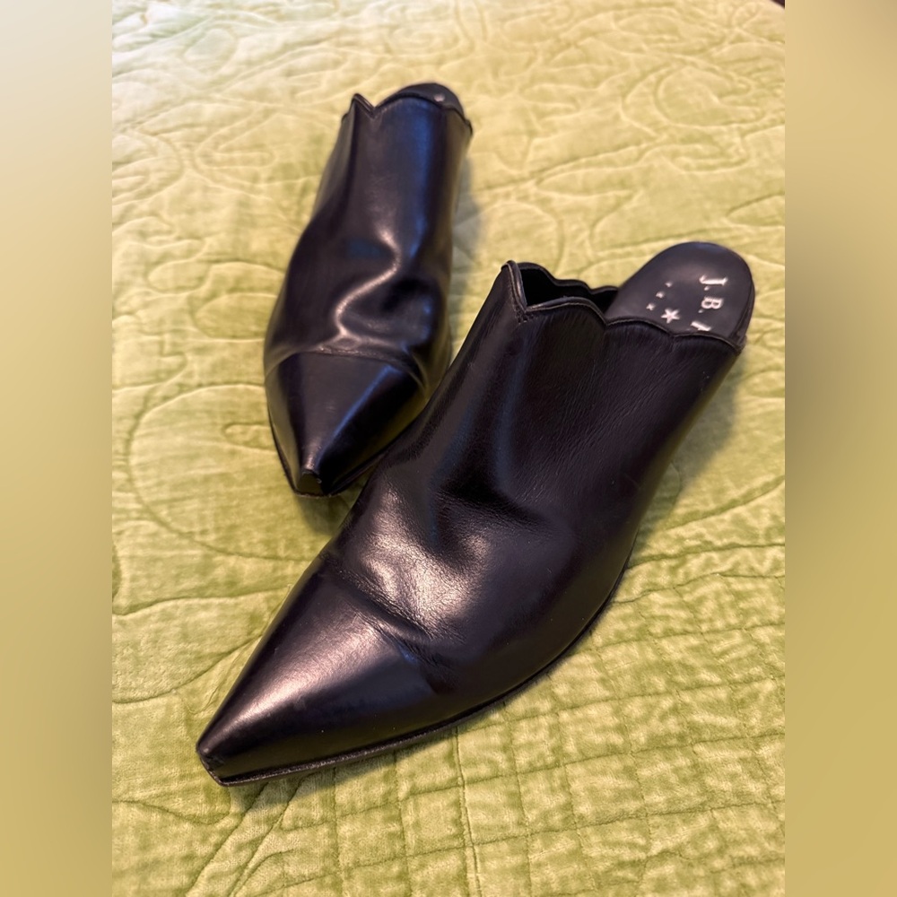 JB Hill Texas Black Leather Women's Western Scalloped Mules 9 8.5